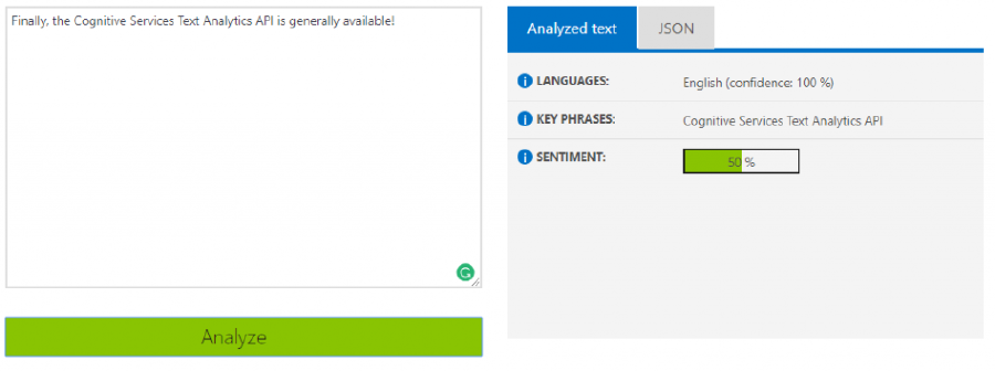 Cognitive Services Text Analytics API GA