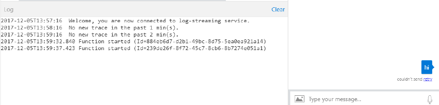 Azure Bot Service Couldn't send error on emulator